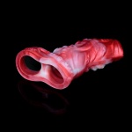 Manicotto per pene in silicone realistico, rosso e bianco