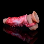 Manicotto per pene in silicone realistico, rosso e bianco