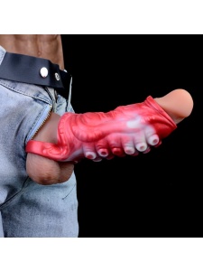 Manicotto per pene in silicone realistico, rosso e bianco
