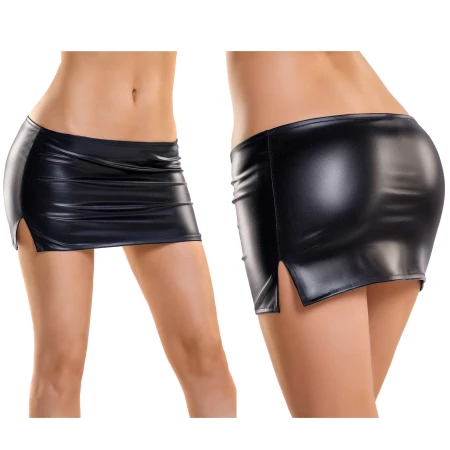 Image showing the GLOSSY sexy wetlook mini skirt in shiny black