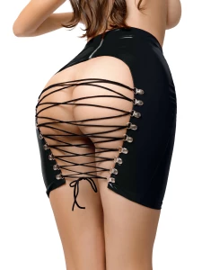 Minigonna nera lucida in wetlook con mutandine di GLOSSY