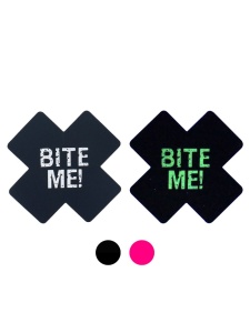 Cache-mamelons lumineux 'Bite Me' en satin noir ou rose