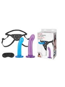 Set iniziale Lux Fetish Strap-On & Pegging con imbracatura regolabile e due dildo lisci strap-on