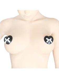Copricapezzoli a forma di cuore con fiocco bianco in similpelle nera