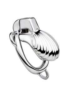 Stainless steel chastity cage in the shape of a shell