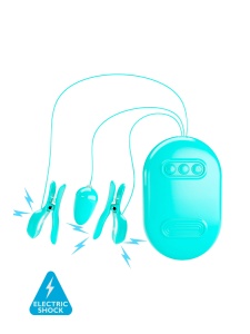 Image du Coffret Surprise Bleu avec pinces à tétons électrostimulantes et œuf vibrant
