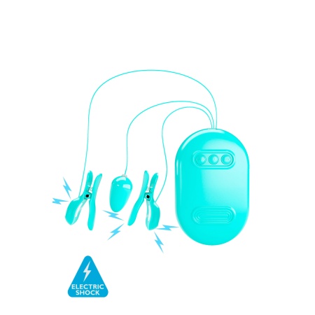 Image du Coffret Surprise Bleu avec pinces à tétons électrostimulantes et œuf vibrant