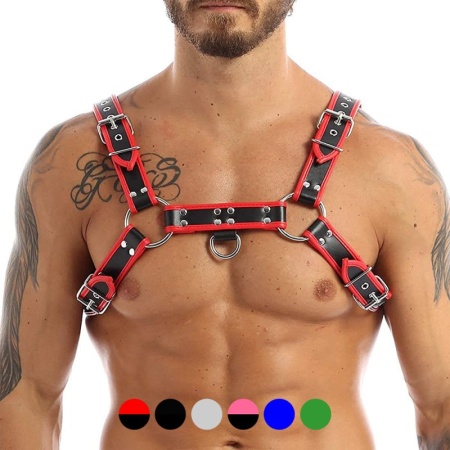 Image du Harnais Poitrine Noir-Rouge, un accessoire de mode audacieux