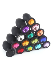 Plug anale con gioielli in silicone diamantato - Taglia S o M / 13 colori