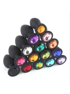 Plug Anal avec Bijoux Diamanté en Silicone - Taille S ou M / 13 Couleurs