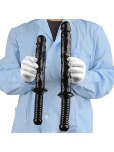 Dildo mit doppeltem Ende Manhandler schwarz mit Griff im Stil eines Polizeistocks