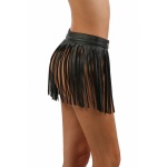 Jupe ceinture à franges en cuir synthétique noir, style sexy