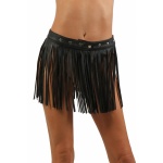 Jupe ceinture à franges en cuir synthétique noir, style sexy