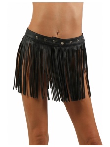 Jupe ceinture à franges en cuir synthétique noir, style sexy