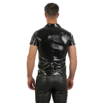 Schwarzes Herren-Vinylhemd mit Frontreißverschluss
