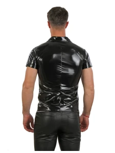 Men's black vinyl shirt with front zip