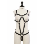 Harnais sexy avec anneaux métalliques en simili cuir noir