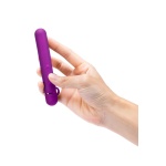 Vibromasseur Rechargeable Le Wand Baton violet avec anneau texturé en silicone.