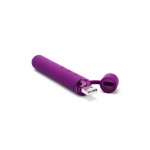 Vibromasseur Rechargeable Le Wand Baton violet avec anneau texturé en silicone.