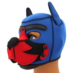 Maschera in neoprene blu Puppy Hood con museruola rimovibile.