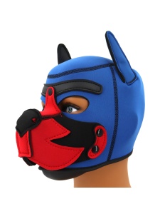 Maschera in neoprene blu Puppy Hood con museruola rimovibile.