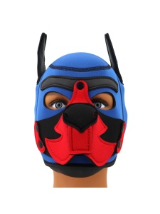 Blue Puppy Hood-Maske aus Neopren mit abnehmbarer Schnauze.
