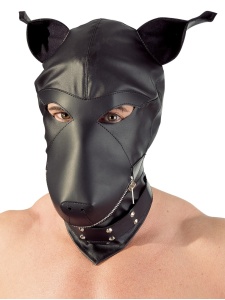Maschera per cani in similpelle nera con cerniera.