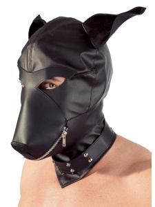 Maschera per cani in similpelle nera con cerniera.