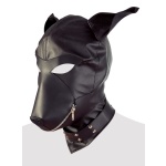 Maschera per cani in similpelle nera con cerniera.