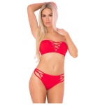 Sexy set di lingerie rossa con bralette e mutandine con strass.