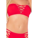 Sexy set di lingerie rossa con bralette e mutandine con strass.